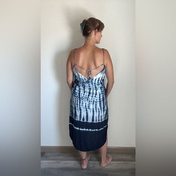 Anthropologie Cloth & Stone Tie Dye Midi Dress Navy White - Picture 5 of 13